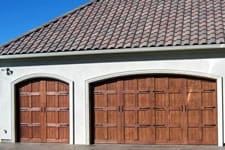 double and single stained wood garage door