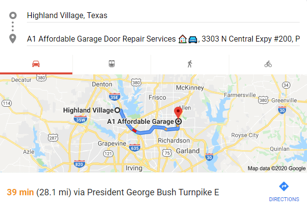 Garage Door Repair Highland Village TX showroom map
