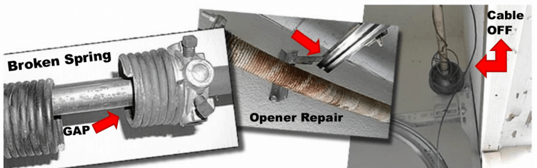 Broken spring cable off garage door opener repair