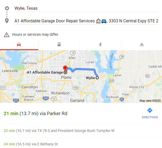 Garage Door repair Wylie map